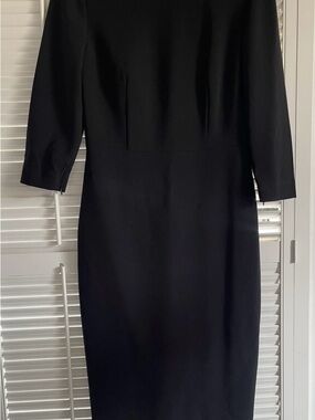 Theory Varetta Black Crepe Sheath Dress – Boat Neck, 3/4 Sleeve, Size 6